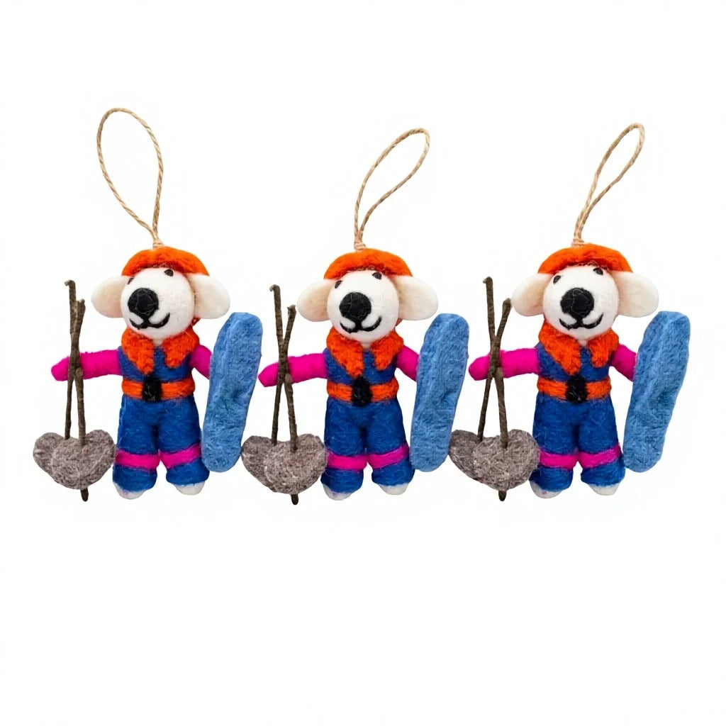 Felt Wool Skiing Bear Christmas Ornament Small Animal Shape Indoor Decor – handmade by Best Himalaya