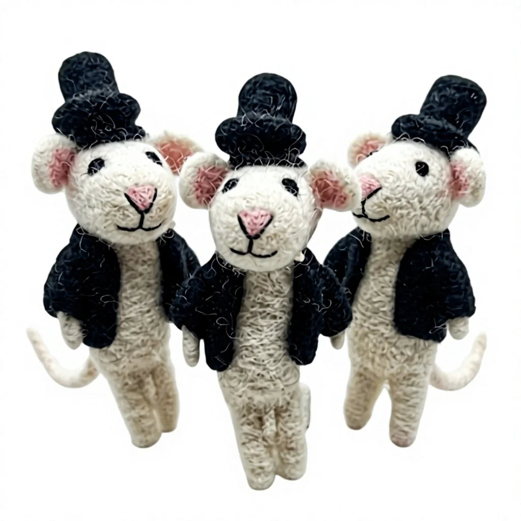 Felt Wool White Mouse Doll with Black Hat and Jacket Handmade Cartoon Animal Christmas Decoration – handmade by Best Himalaya