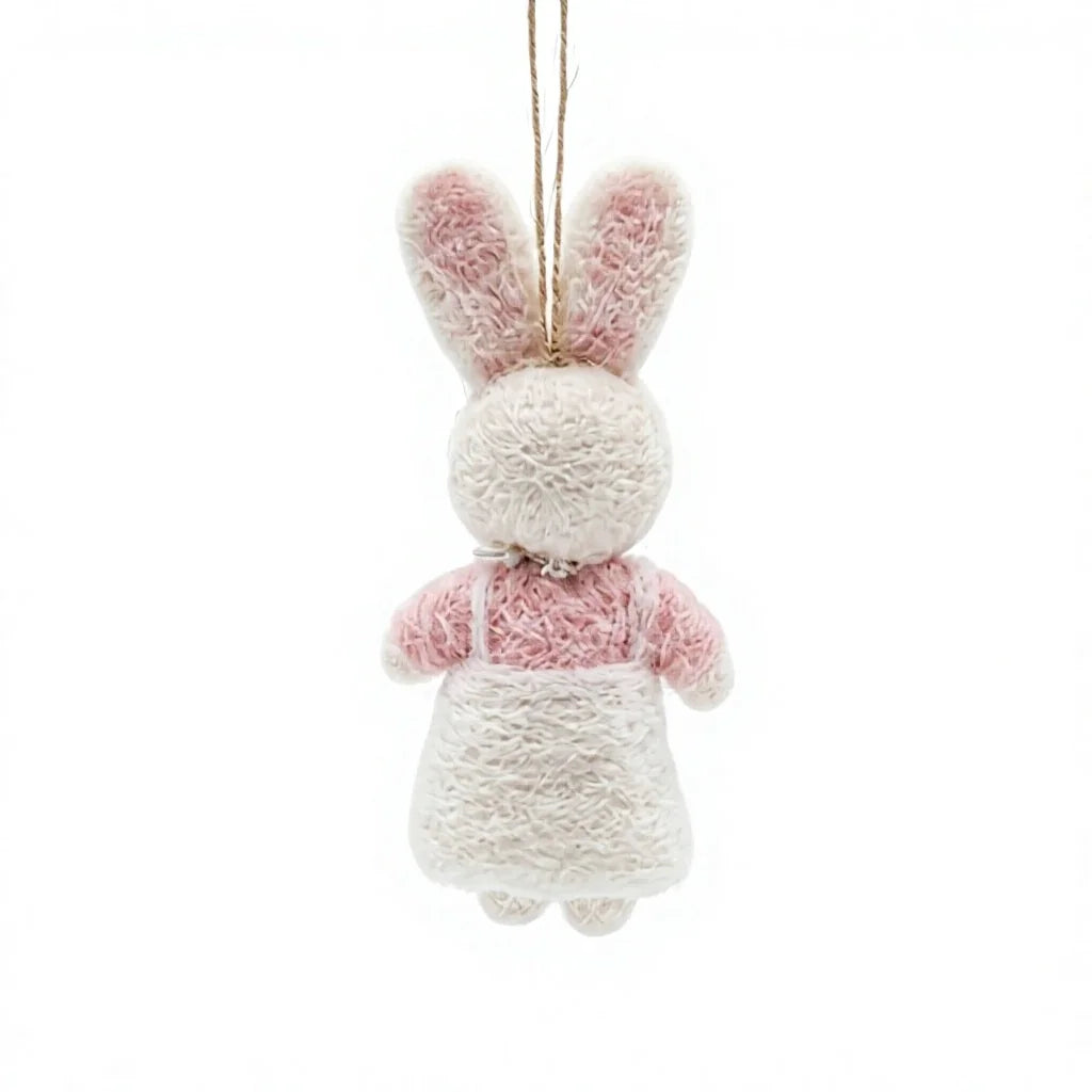 Felt Wool Rabbit Doll Christmas Ornament with Glasses Pink Dress Embroidered Flower – view 4