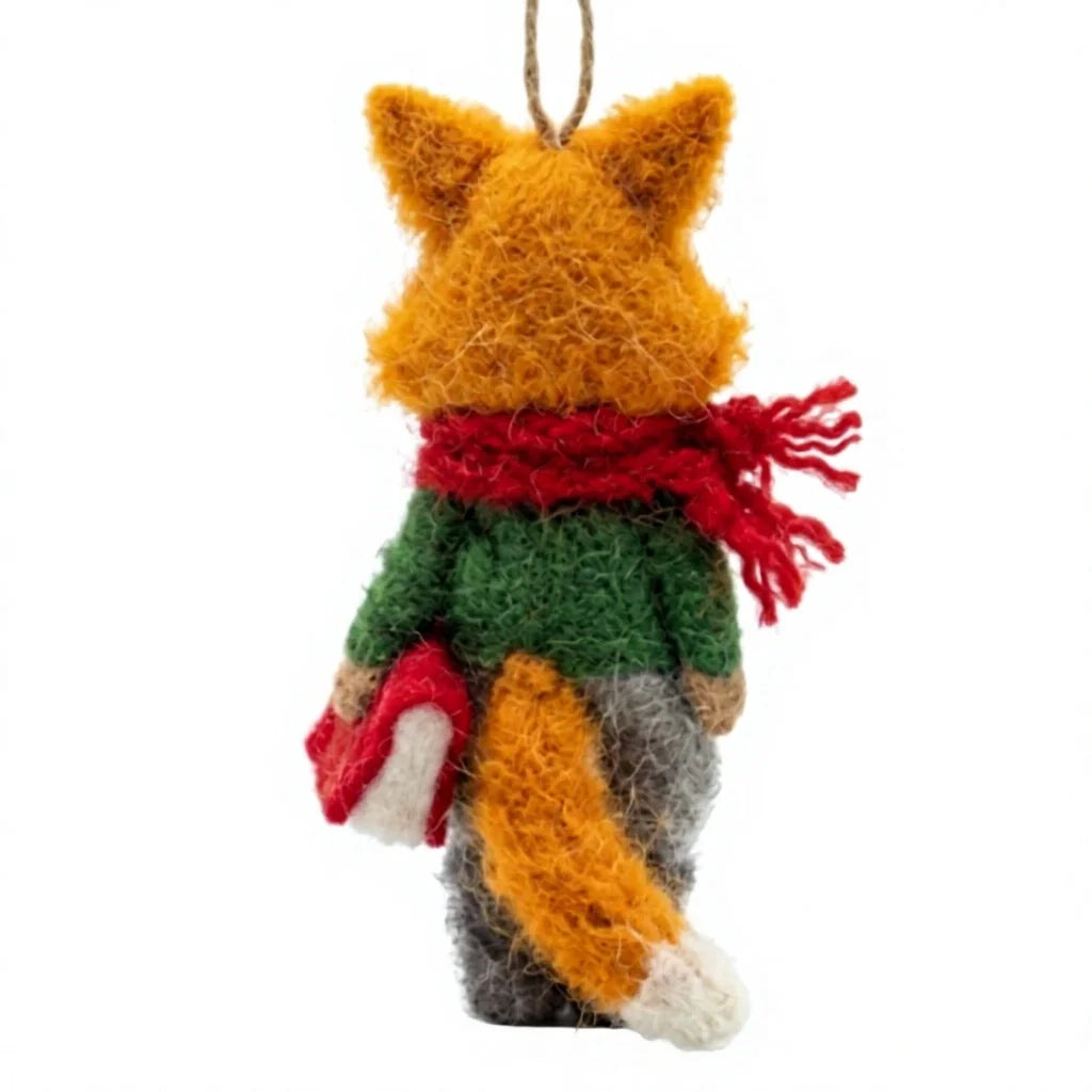 Felt Wool Fox Christmas Ornament with Scarf and Book Rustic Indoor Decoration – view 4