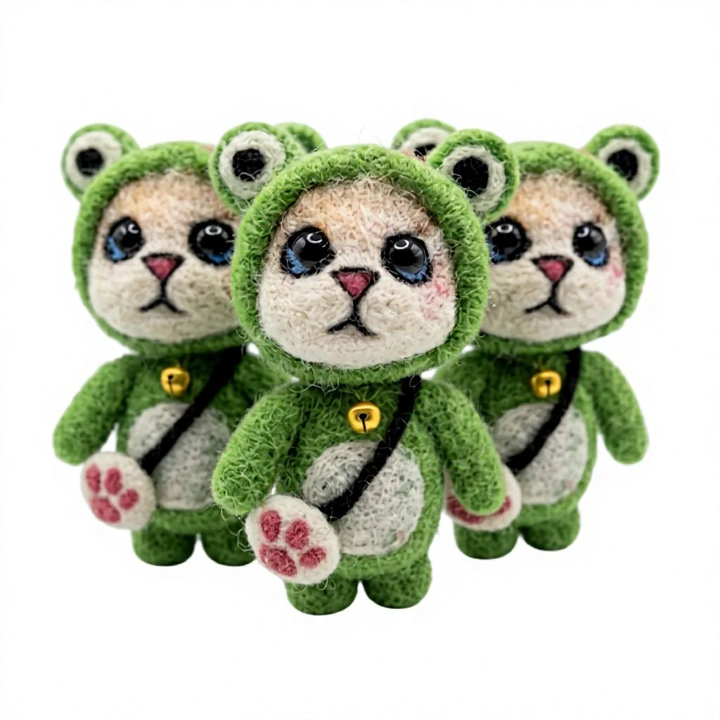 Felt Wool Green Bear Ornament with Bell and Crossbody Bag Cute Cartoon Animal Christmas Decoration – handmade by Best Himalaya