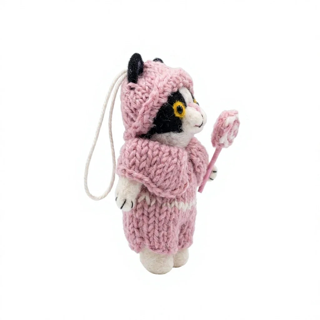 Felt Wool Cat Doll in Pink Hooded Sweater with Lollipop Cartoon Animal Decoration – view 3