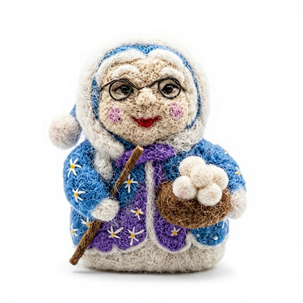 Felt Wool Grandmother Dolls with Flower Basket Traditional Christmas Decoration – view 2