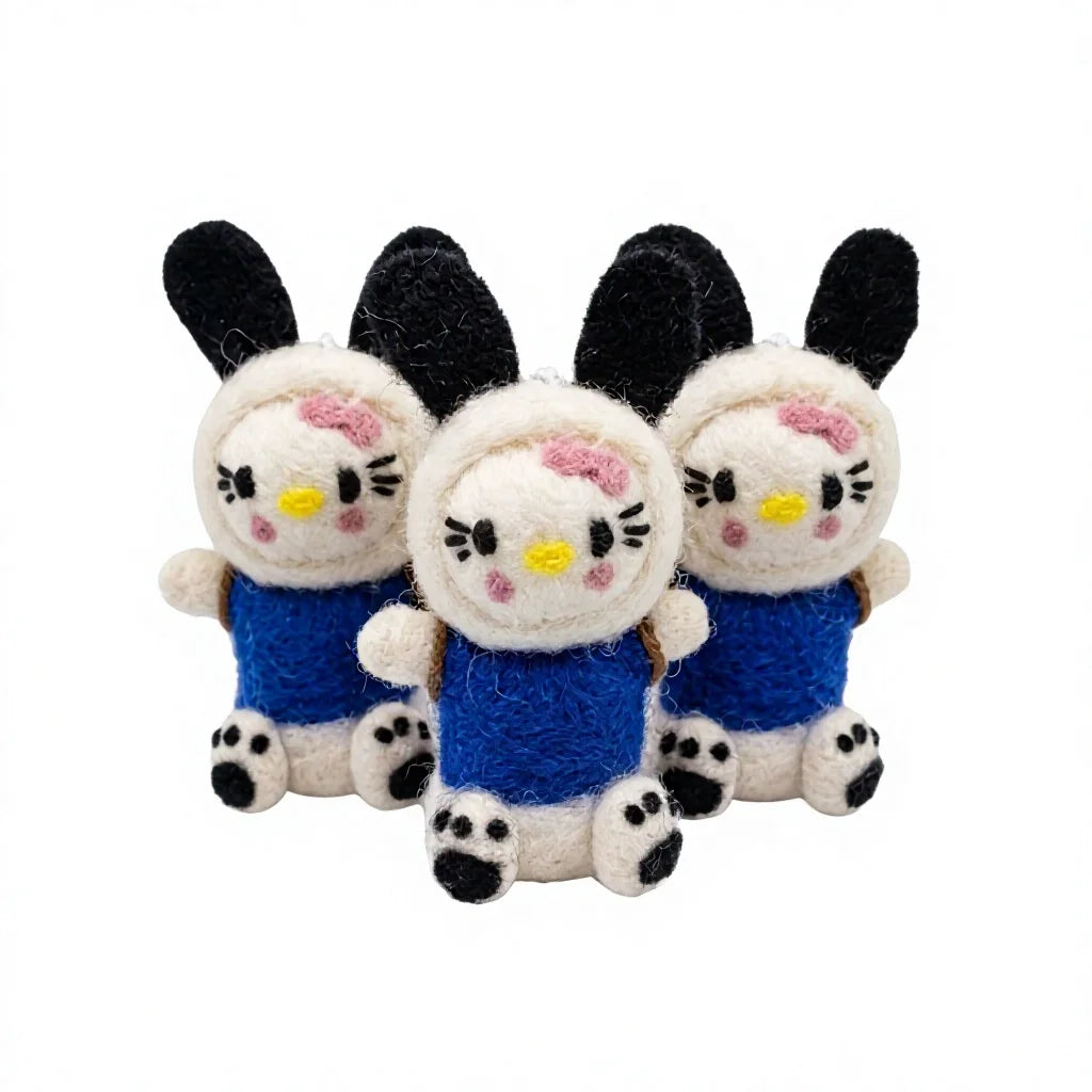 Felt Wool Bunny Doll with Pink Bow Blue Dress Small Cartoon Christmas Decor – handmade by Best Himalaya