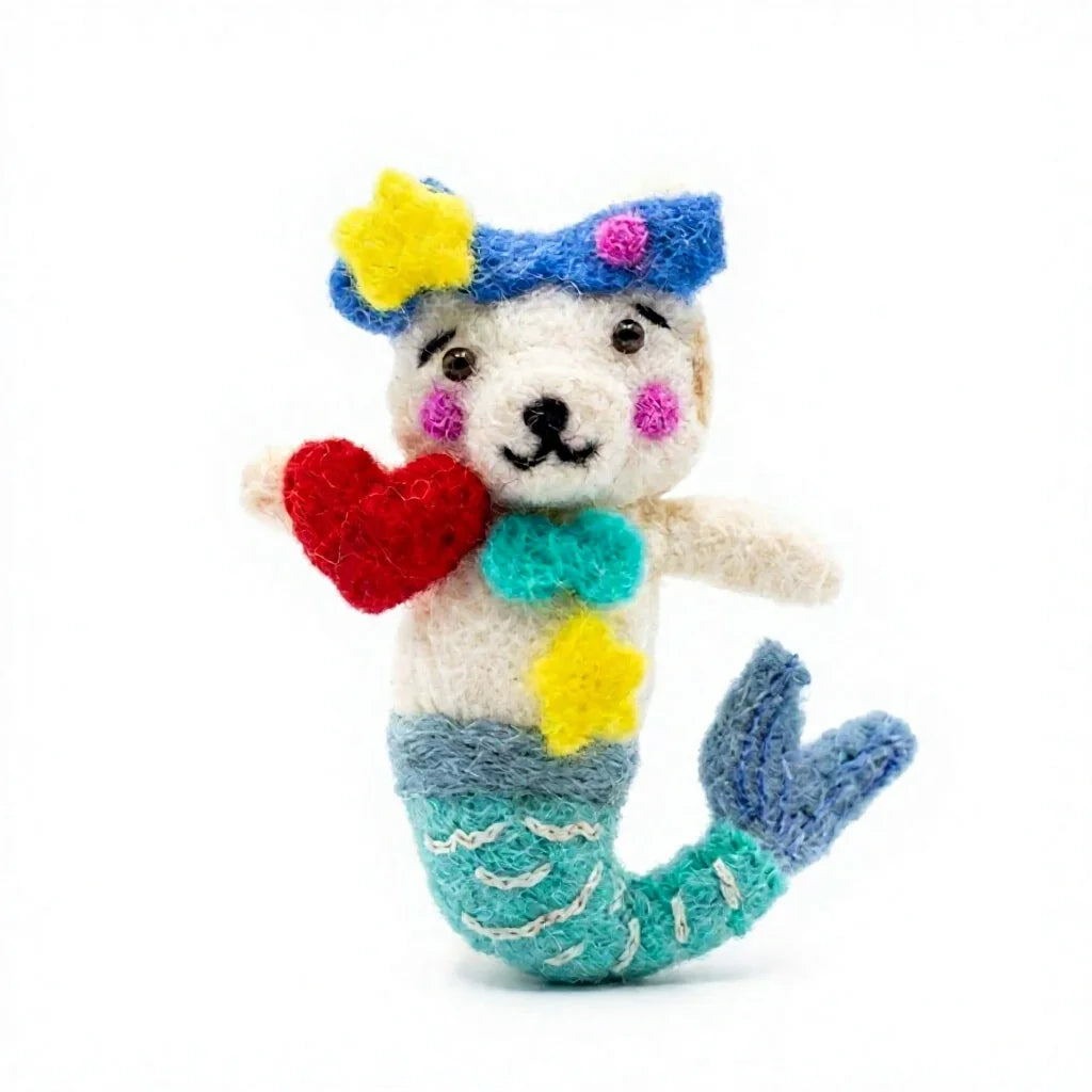 Felt Wool Mermaid Bear Ornament with Heart Decor – view 2