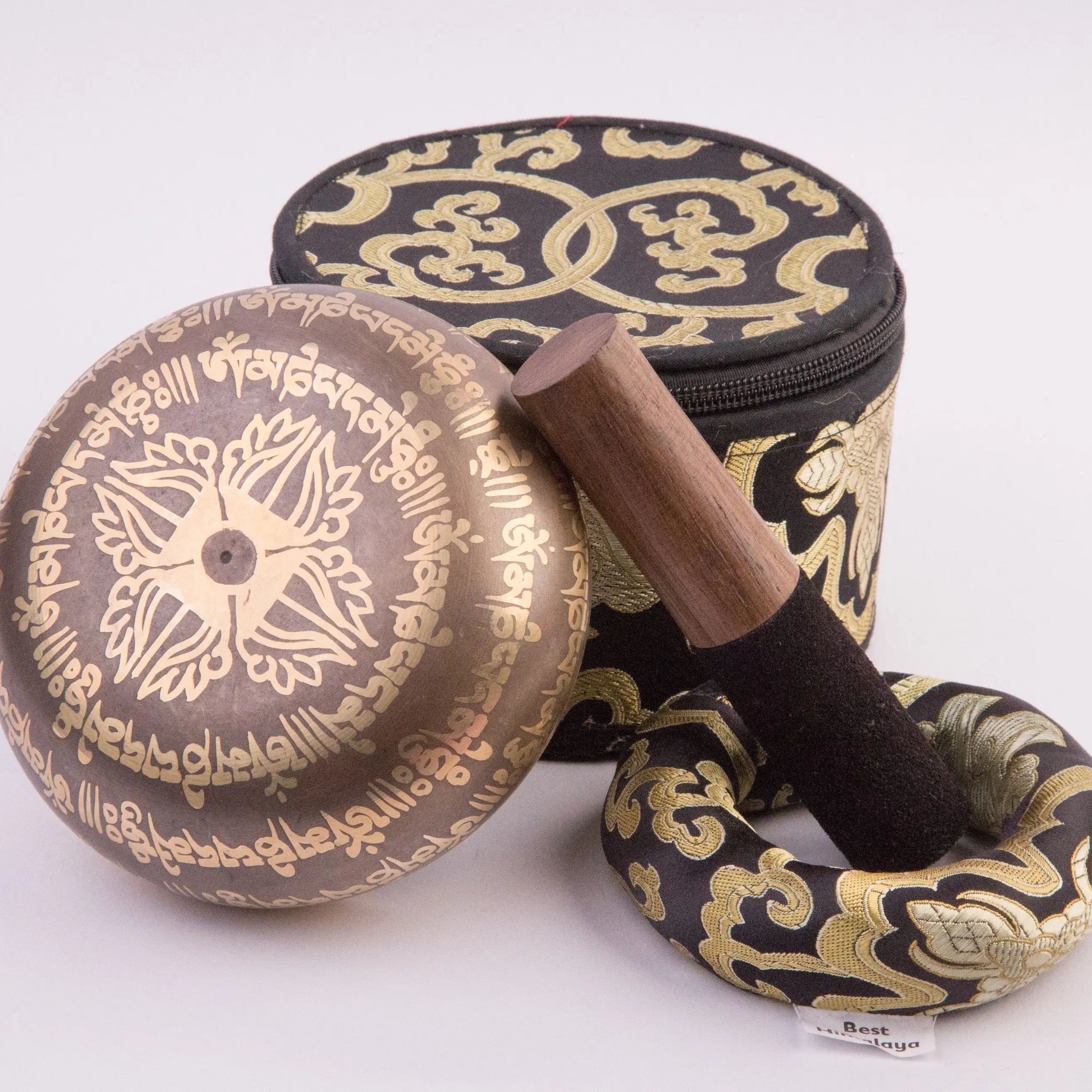 Singing Bowl Set with Elegant Black & Golden Zipper Box and Cushion - Best HimalayaBest Himalaya