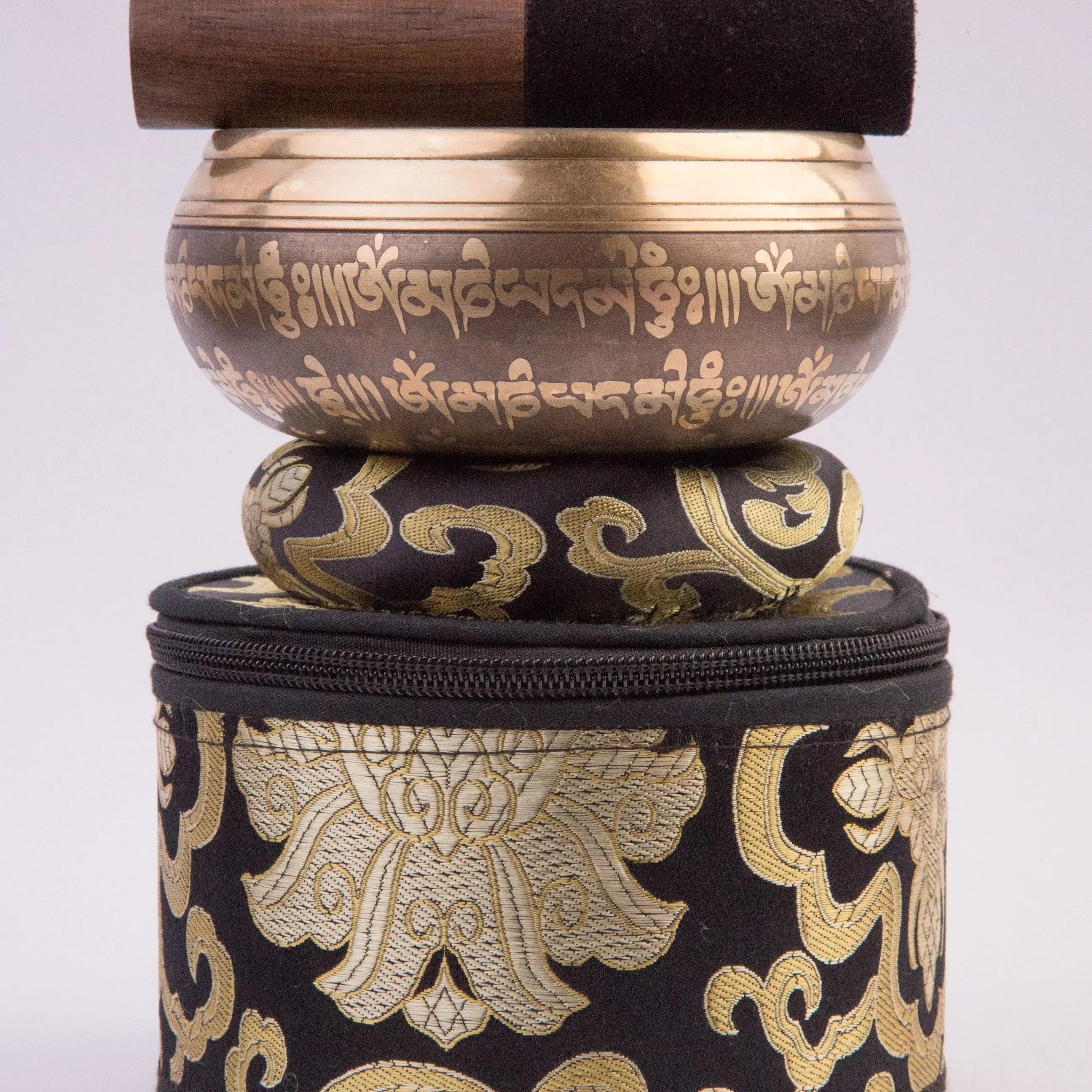 Singing Bowl Set with Elegant Black & Golden Zipper Box and Cushion - Best HimalayaBest Himalaya