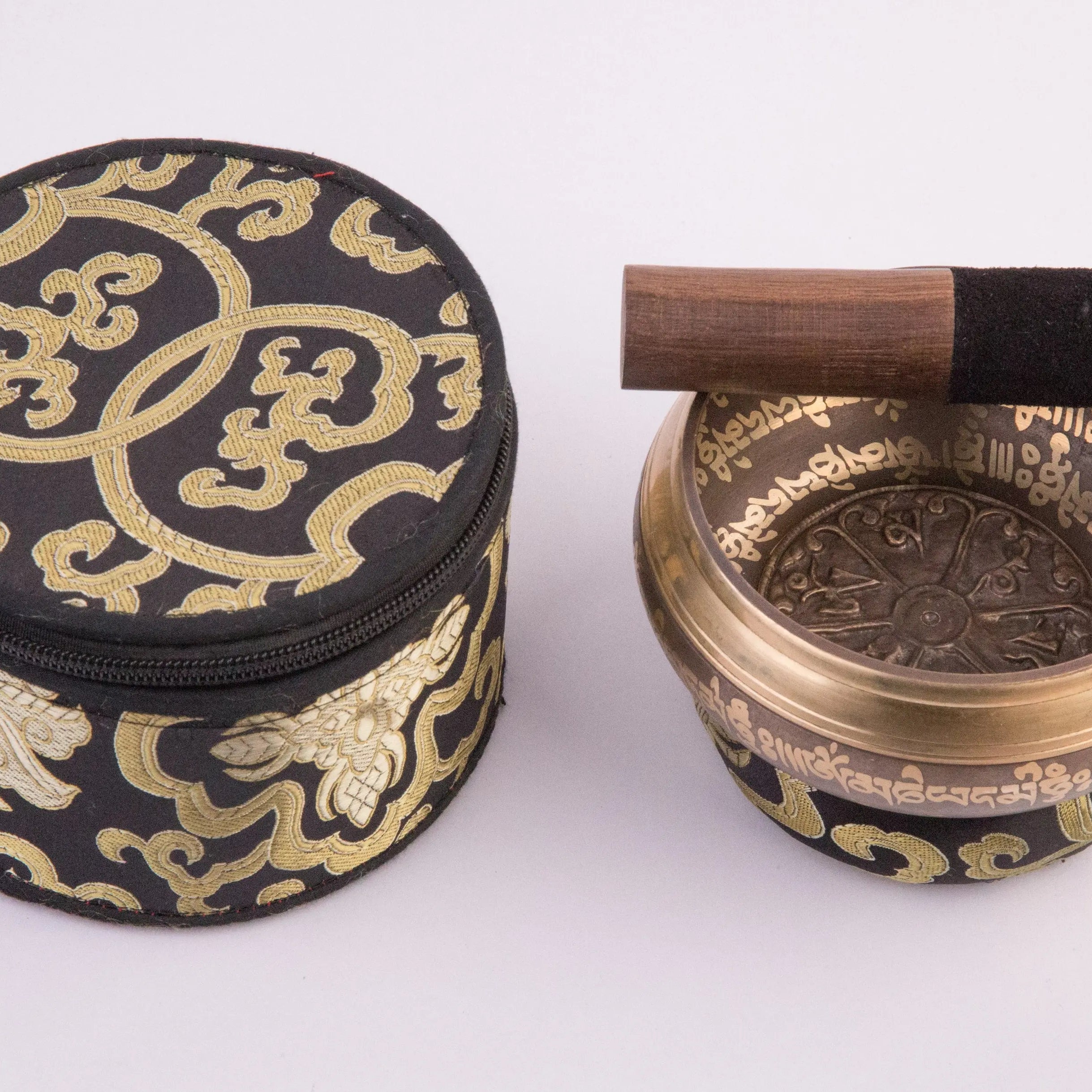 Singing Bowl Set with Elegant Black & Golden Zipper Box and Cushion - Best HimalayaBest Himalaya