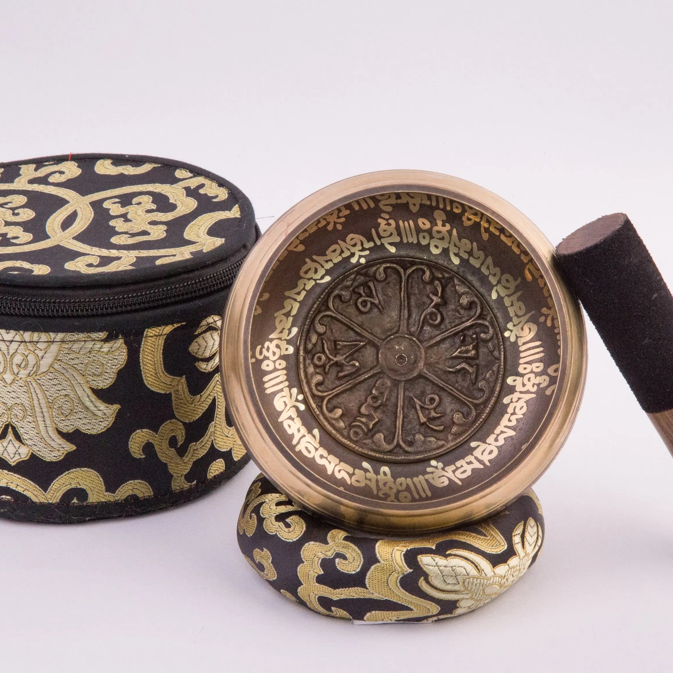 Singing Bowl Set with Elegant Black & Golden Zipper Box and Cushion - Best HimalayaBest Himalaya