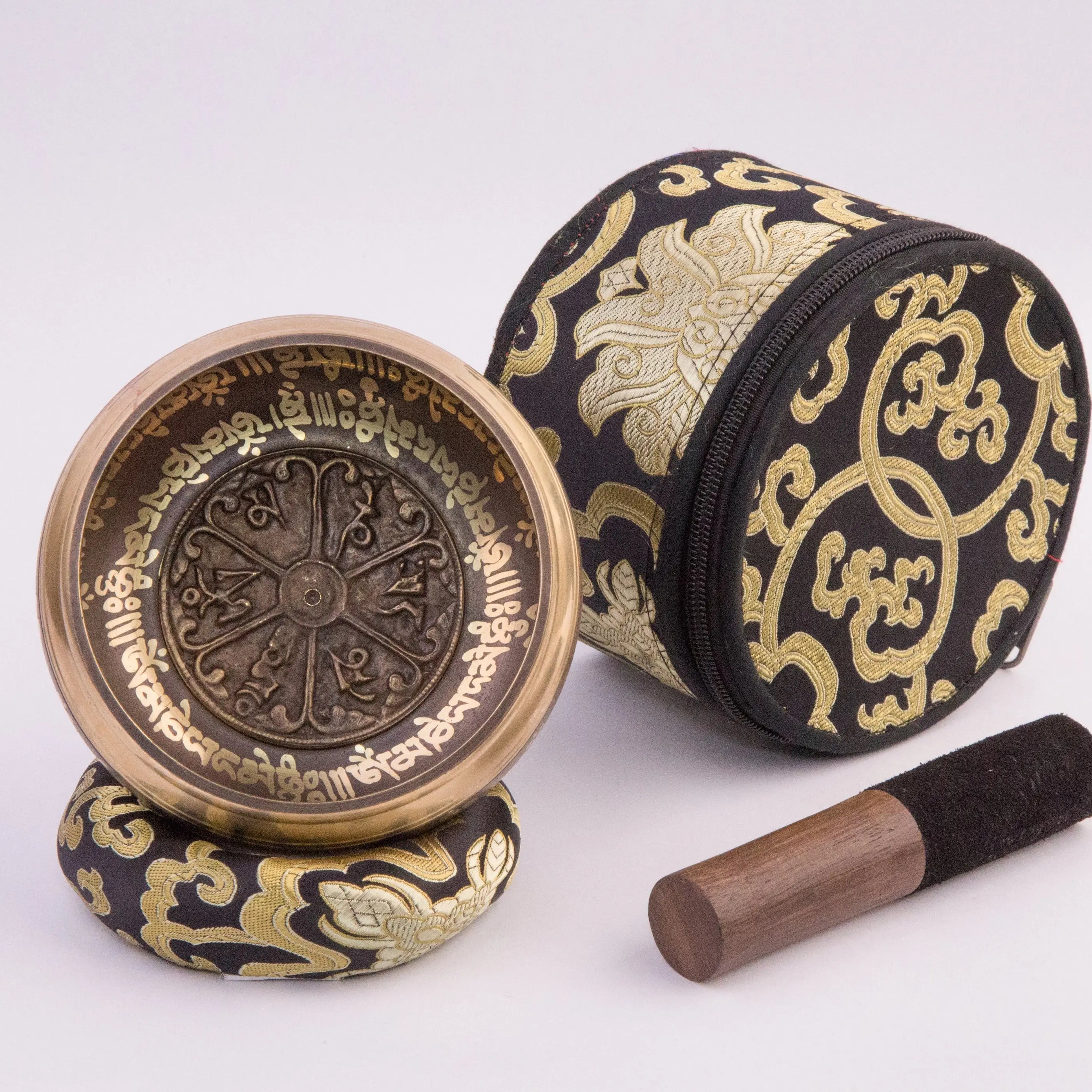 Singing Bowl Set with Elegant Black & Golden Zipper Box and Cushion - Best HimalayaBest Himalaya