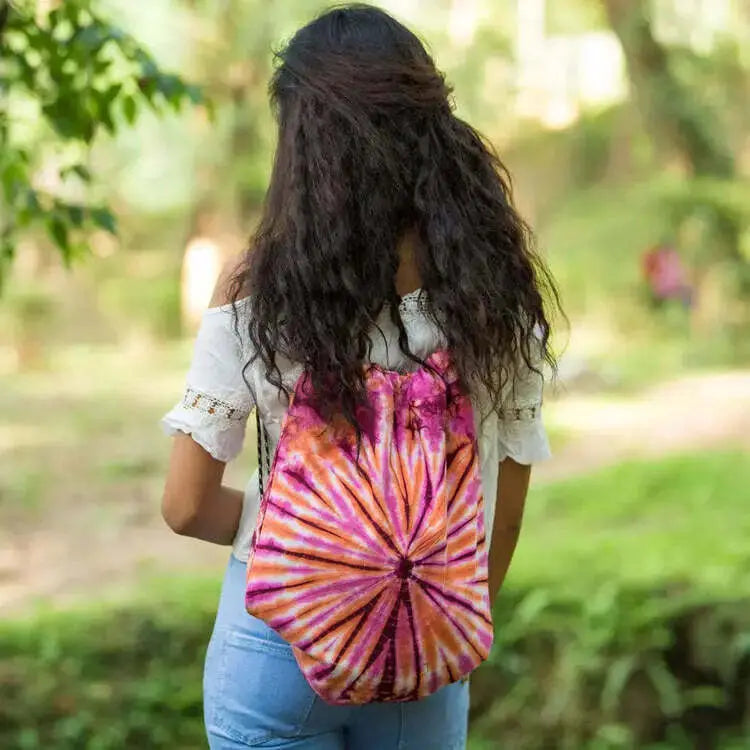Spiral Rainbow Mixed Color Cinch Hemp Bag Best Himalaya