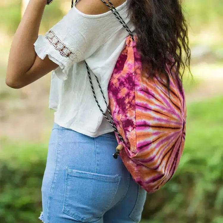 Spiral Rainbow Mixed Color Cinch Hemp Bag Best Himalaya