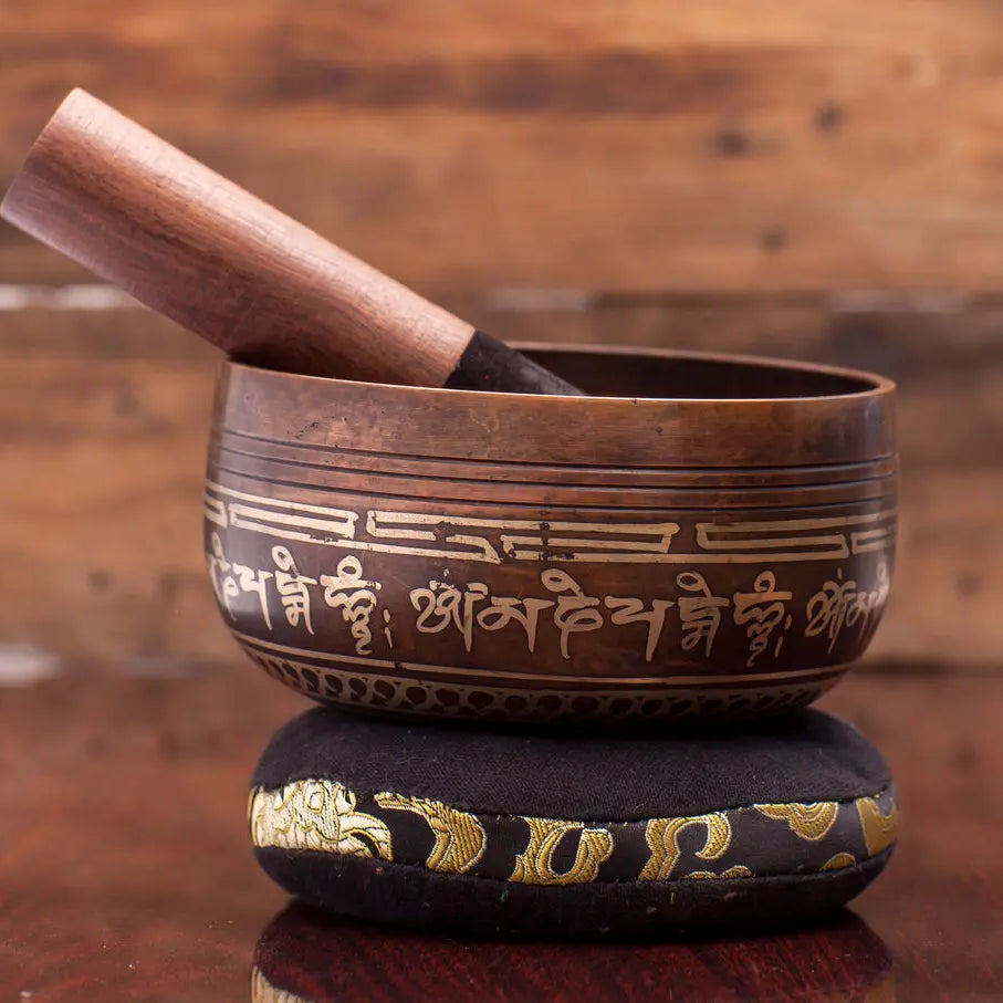 Tibetan Buddhist Antique Round Cushion Style Singing Bowl - Best HimalayaBest Himalaya