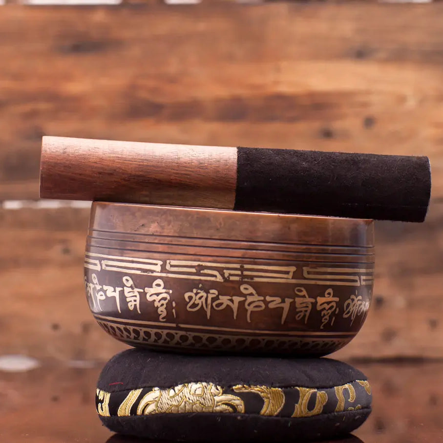 Tibetan Buddhist Antique Round Cushion Style Singing Bowl - Best HimalayaBest Himalaya