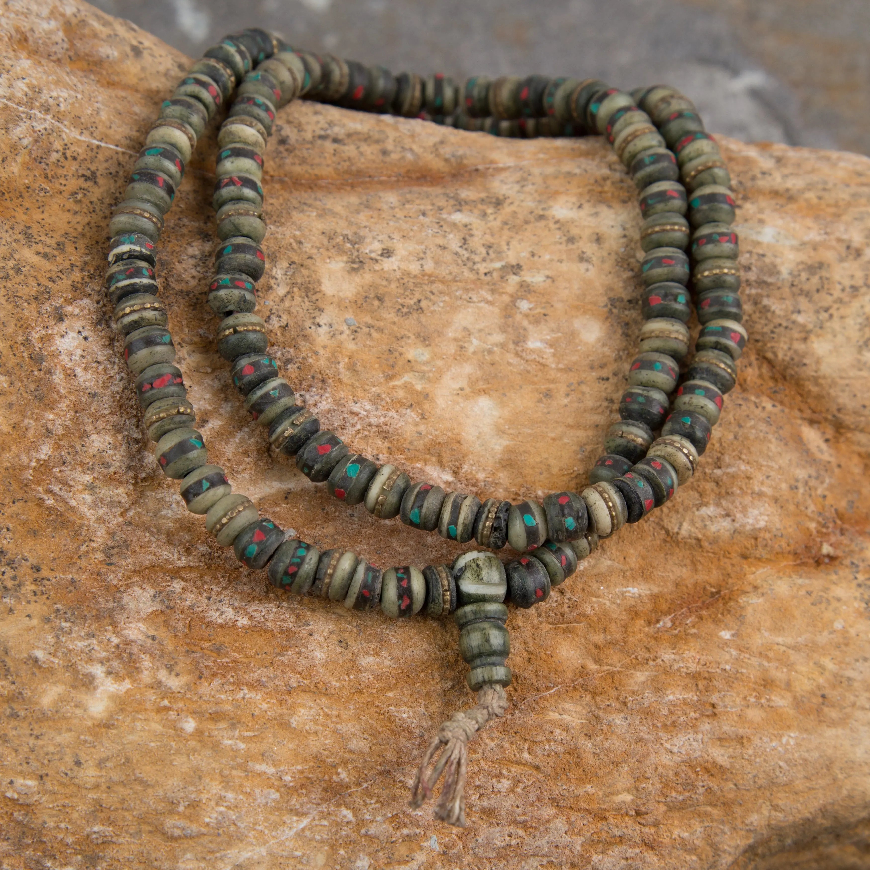Tibetan Buddhist Handmade Yak Bone Prayer Mala Vintage Prayer Necklace Beads - Best HimalayaBest Himalaya