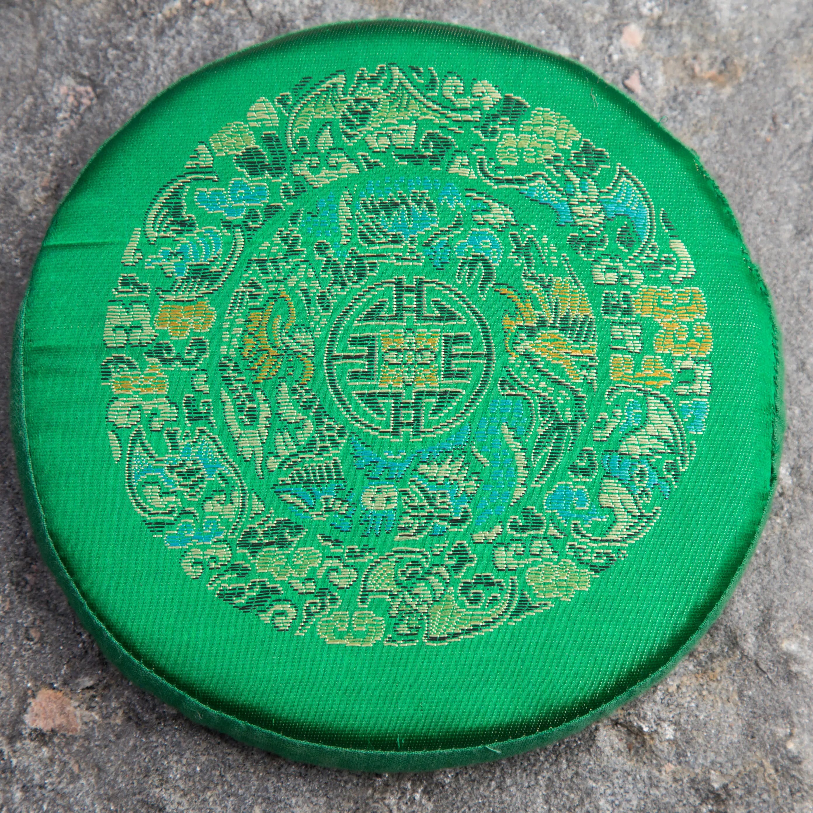 Tibetan Green Mandala Embroidery Singing Bowl Cushion - Best HimalayaBest Himalaya