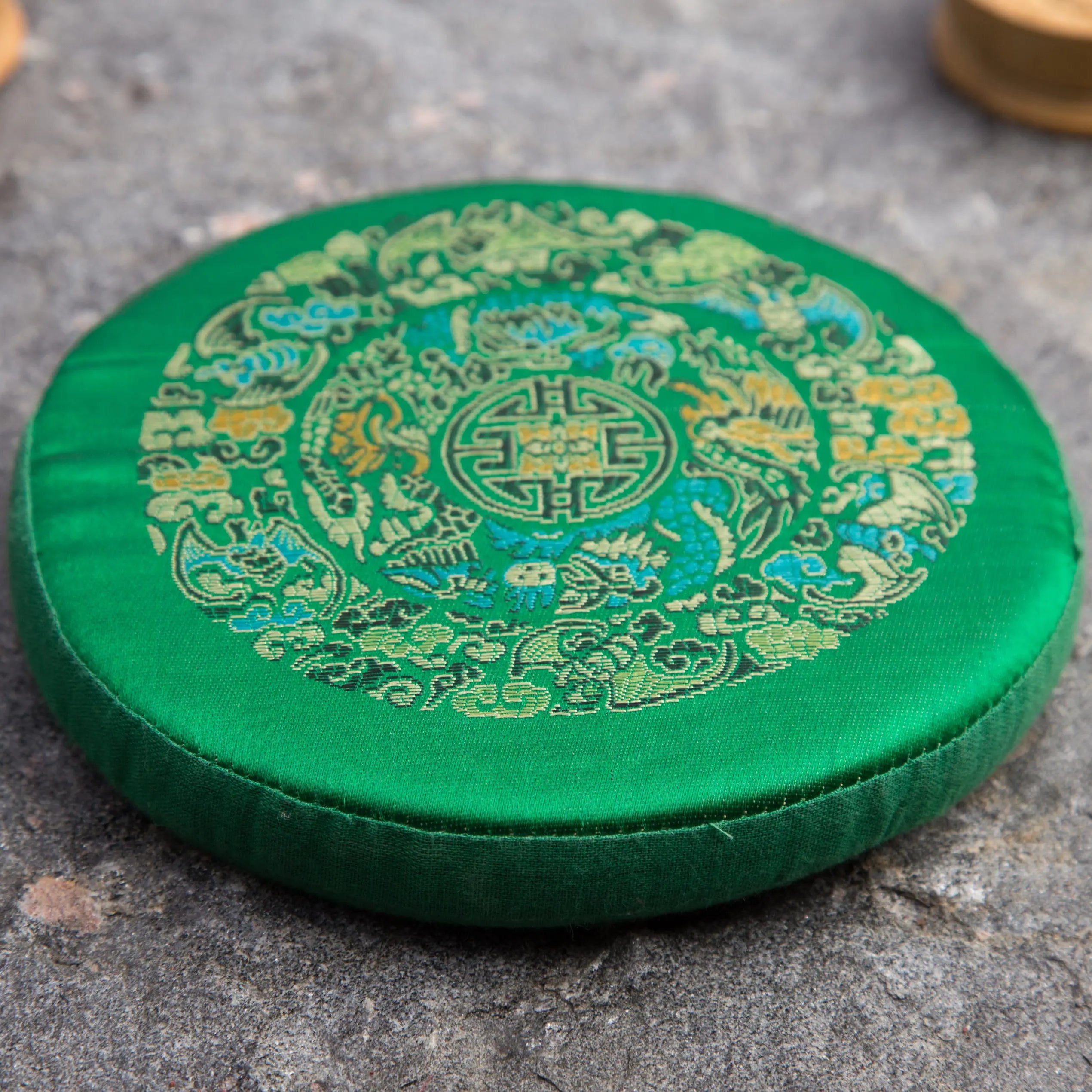 Tibetan Green Mandala Embroidery Singing Bowl Cushion - Best HimalayaBest Himalaya