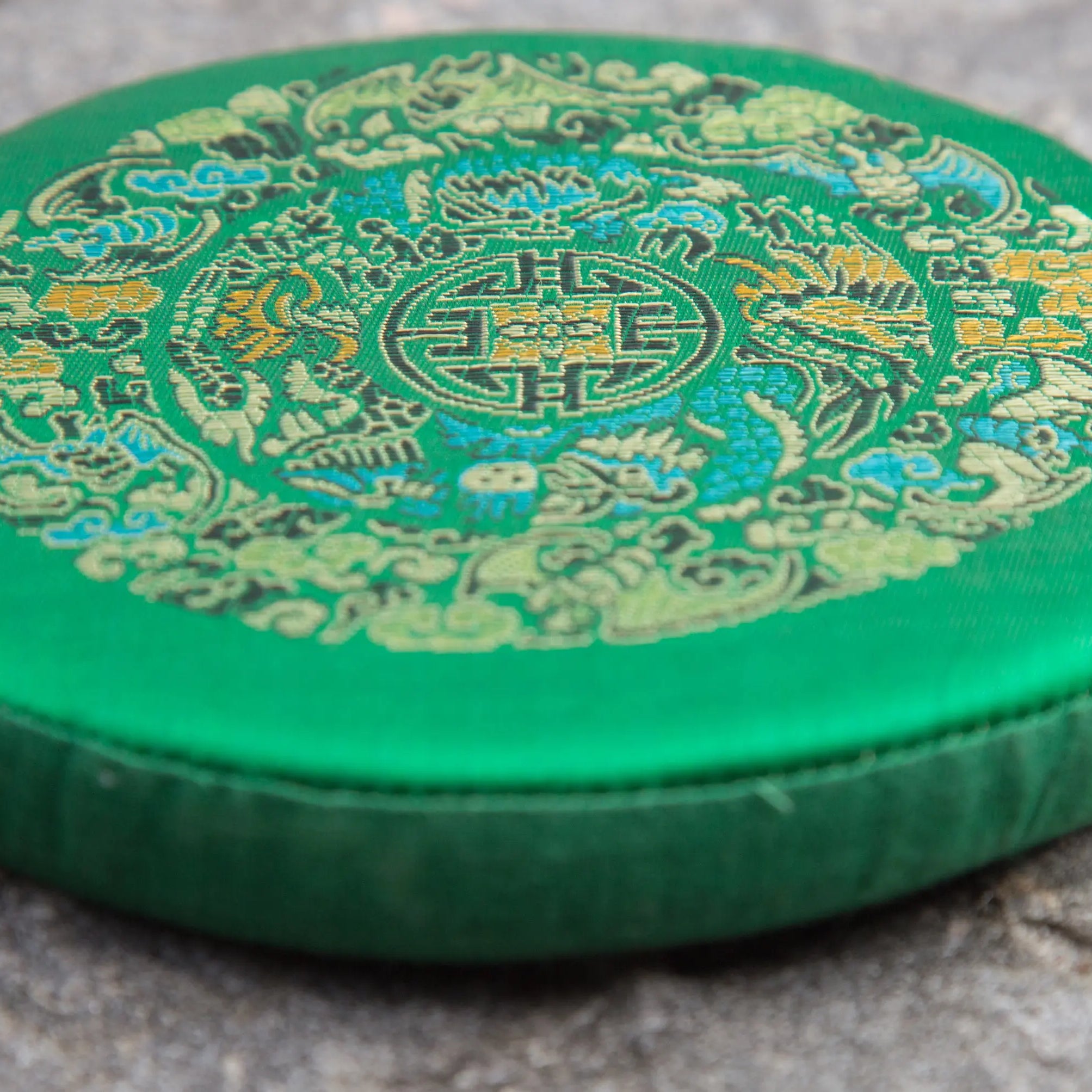 Tibetan Green Mandala Embroidery Singing Bowl Cushion - Best HimalayaBest Himalaya