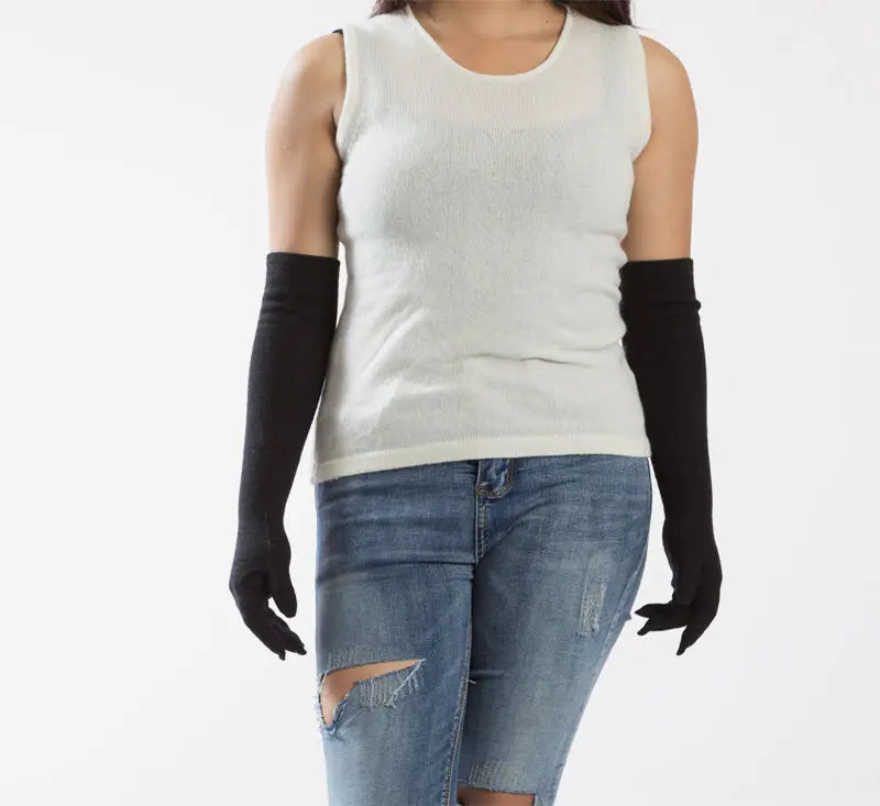 Warm Hand Knitted Long Black Gloves - Best HimalayaBest Himalaya