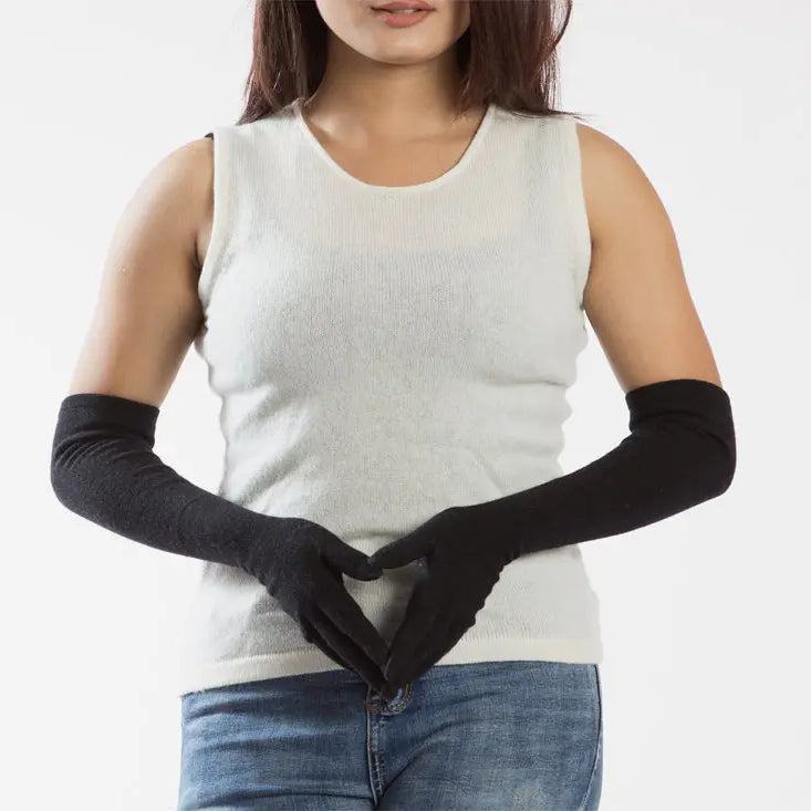Warm Hand Knitted Long Black Gloves - Best HimalayaBest Himalaya