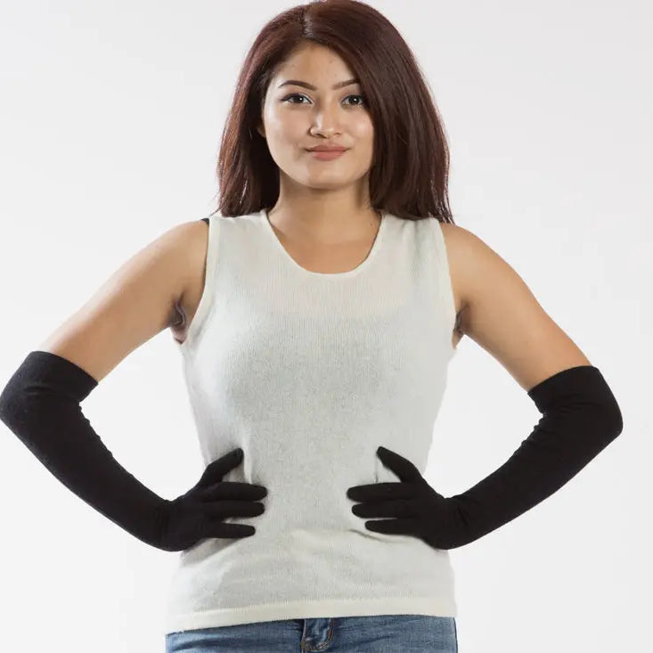 Warm Hand Knitted Long Black Gloves - Best HimalayaBest Himalaya