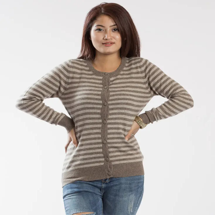 Warm Knitted Full Sleeved Pure Pashmina Cardigan - Best Himalaya