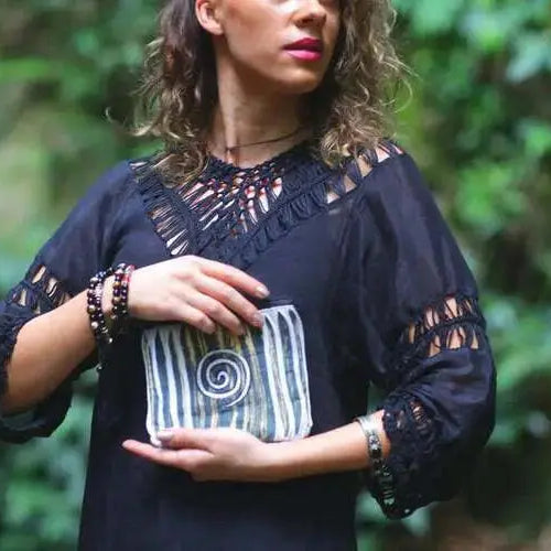 White & Blue Striped Cosmetic Pouch Purse with Beautiful Design Best Himalaya