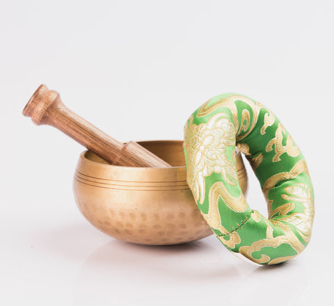 Wooden Mallet and Silk Pillow Tibetan Singing Bowl Set