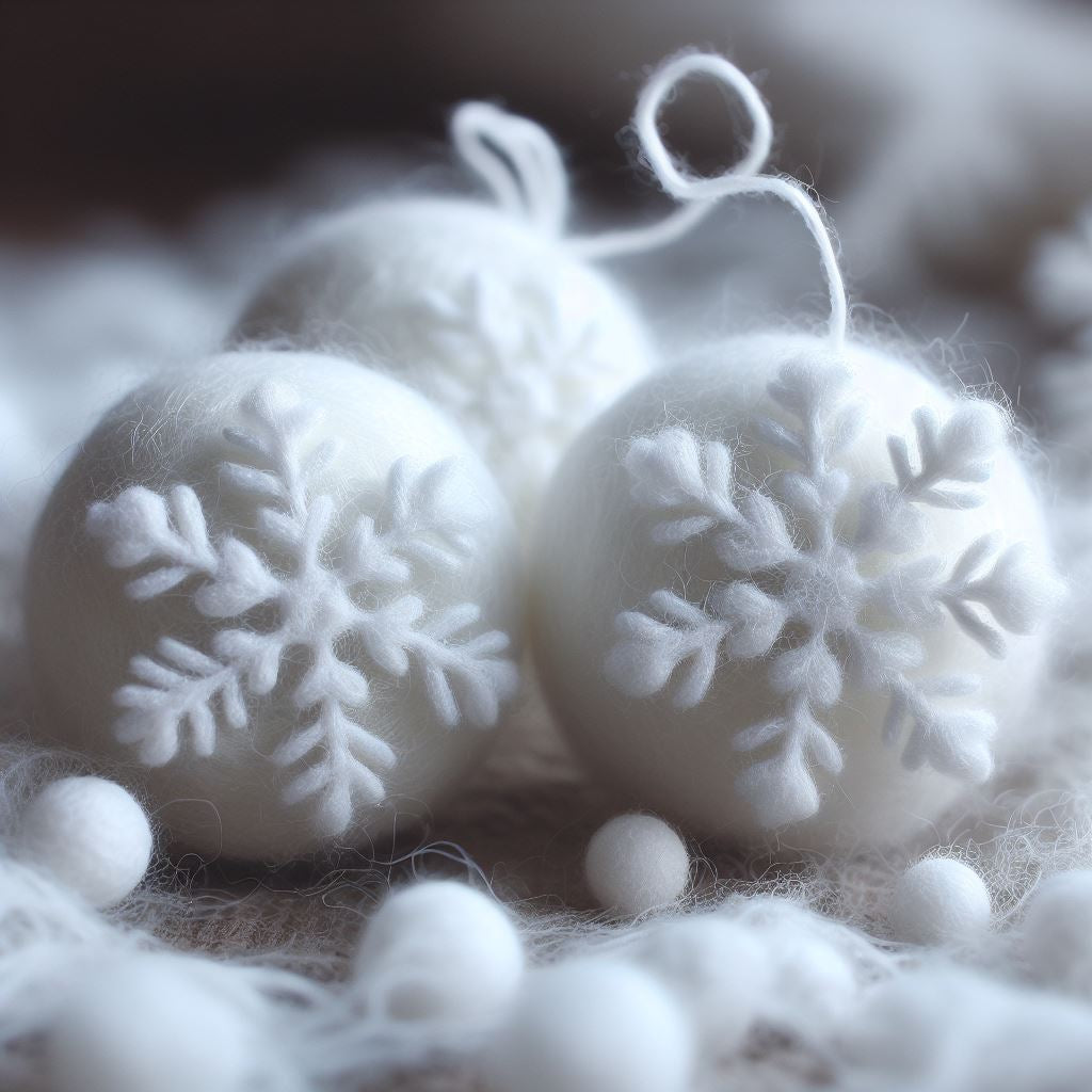 White Snowflake Needle Felted Balls: A Charming Addition to Your Crafts and Decor