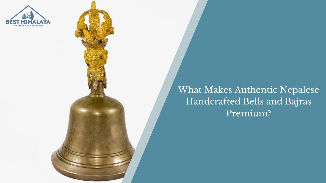 Nepalese handcrafted brass bell with ornate vajra handle and premium craftsmanship.