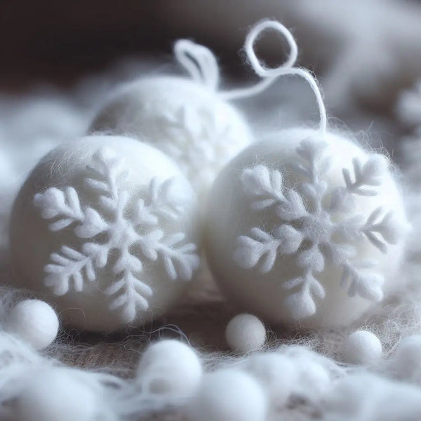 White Snowflake Needle Felted Balls: A Charming Addition to Your Crafts and Decor