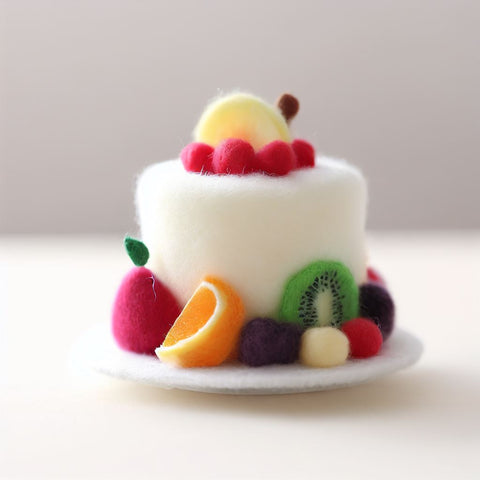 Unique Hand-Stitched Felt Fruit Cake: Decorative Delight