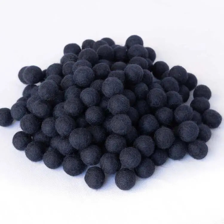 2.5 cm Felt Balls 100% Wool - Black Best Himalaya