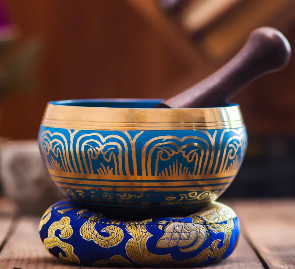 4-Inch Blue Color Etched Singing Bowl - Best HimalayaBest Himalaya