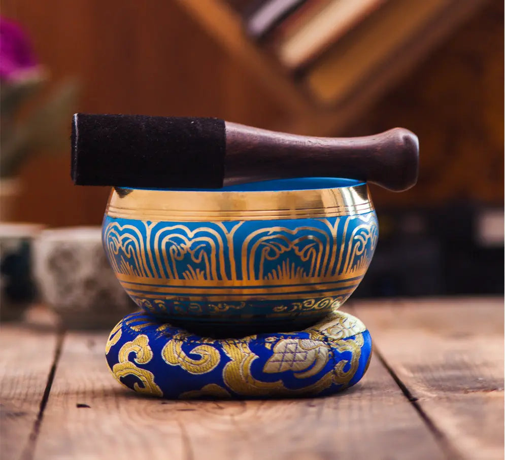 4-Inch Blue Color Etched Singing Bowl - Best HimalayaBest Himalaya