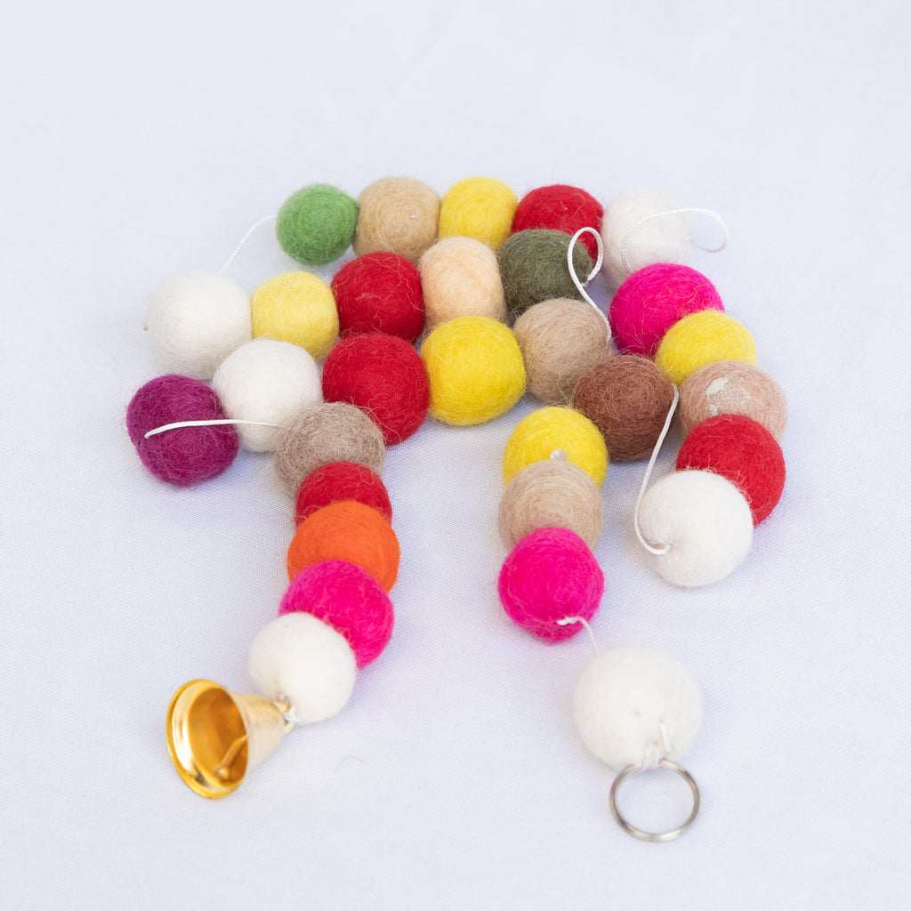 Wool Felt Ball Garland Handmade in Nepal Customizable and EcoFriendly