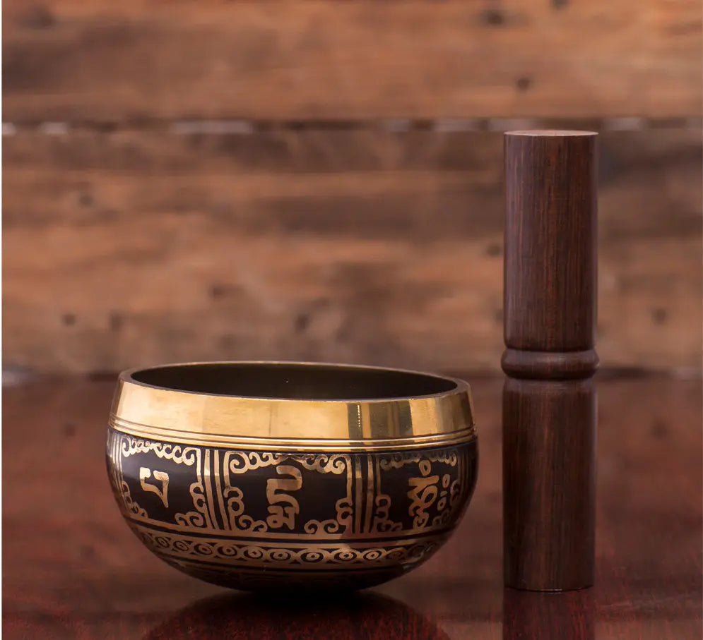 Black Color Chakra Singing Bowl With Tibetan & Buddhist Art - Best HimalayaBest Himalaya