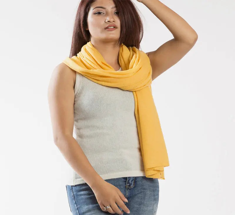 Bright & Sunny Yellow Long Pure Pashmina Shawl - Best HimalayaBest Himalaya