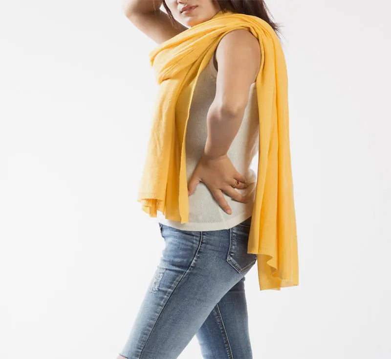 Bright & Sunny Yellow Long Pure Pashmina Shawl - Best HimalayaBest Himalaya