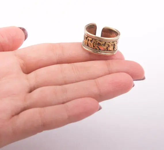 Copper and Silver Plated Om Mani Padme Hum Adjustable Finger Ring Knuckles - Best HimalayaBest Himalaya
