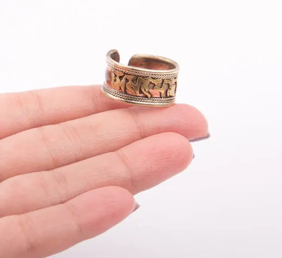 Copper and Silver Plated Om Mani Padme Hum Adjustable Finger Ring Knuckles - Best HimalayaBest Himalaya