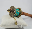 Dharma Wheel - Buddhist Tibetan Mantra Small  Hand Held Turquoise Prayer Wheel - Best HimalayaBest Himalaya