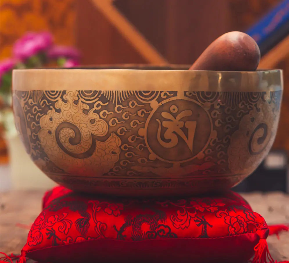 Fire & Mantra Carved Pillow Set Singing Bowl - Best HimalayaBest Himalaya