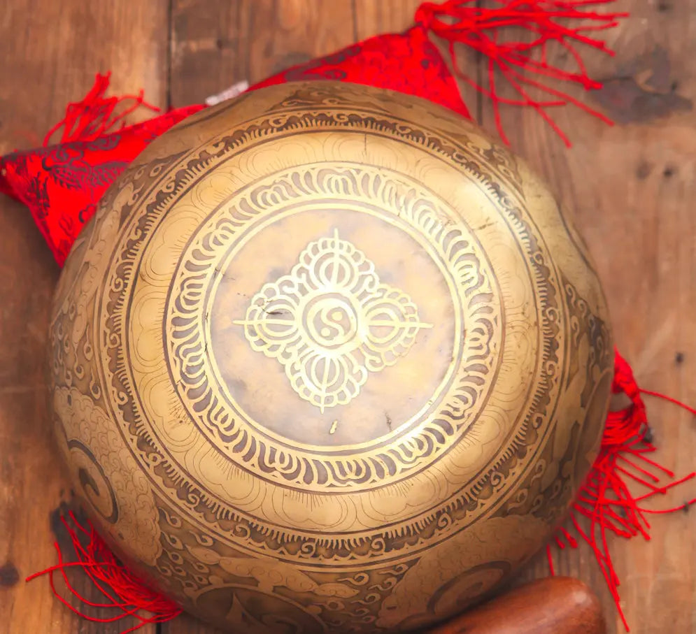 Fire & Mantra Carved Pillow Set Singing Bowl - Best HimalayaBest Himalaya