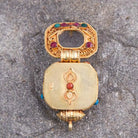 Gold plated  Square Tibetan Ghau Pendant  Precious Stone Embedded BestHimalya