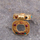 Gold plated  Square Tibetan Ghau Pendant  Precious Stone Embedded BestHimalya