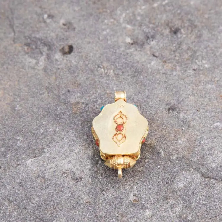 Gold plated  Tibetan Ghau Pendant  Precious stone embeded BestHimalya