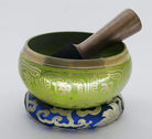 Green Tibetan Singing Bowl with Blue Ring Cushion - Best Himalaya