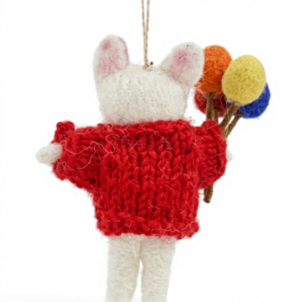 Felt Wool Mouse Ornament with Balloons Red Heart Sweater – view 4