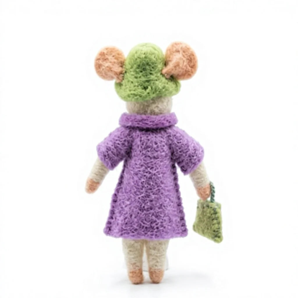 Felt Wool Mouse Dolls in Purple Coats Green Hats Cartoon Style Indoor Christmas Decoration – view 4